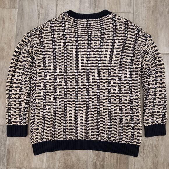 Vince Sweater Womens S Mercerized Texture Knit Coastal Navy Stripes TINY FLAW - Picture 9 of 12